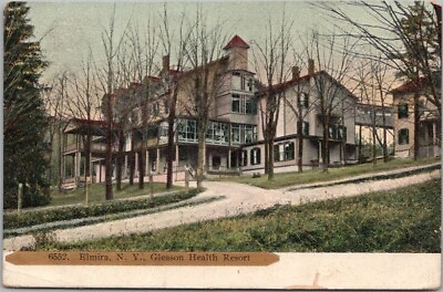 #ad Elmira New York Postcard quot;Gleason Health Resortquot; Building View PCK 1908 Cancel $4.80