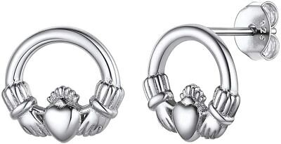#ad Celtic Claddagh Stud Earrings Hypoallergenic 925 Sterling Silver Studs For Girls $55.75