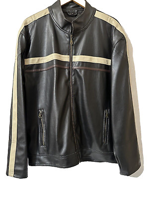 #ad Vtg PX Clothing Jacket Men#x27;s Black Faux Leather Moto Style lined zip Medium EUC $35.00