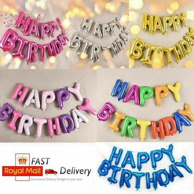 #ad Happy Birthday Balloons Banner Bunting Self Inflating Decoration Letters Balloon GBP 1.98