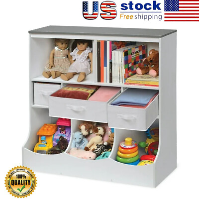 #ad Combo Bin Wood Toy Storage Organizer with 3 Baskets Playroom Kids Organizer $139.49