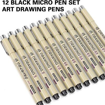 #ad Micro Fineliner Drawing Art Pens 6 Black Fine Line Waterproof Ink Set Artist $10.99