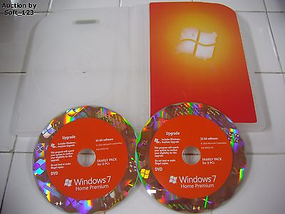 #ad Microsoft Windows 7 Home Premium Upgrade Family Pack For 3 PCs 32 amp; 64 Bit DVDs $79.95