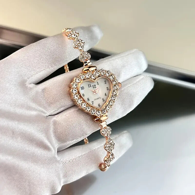 #ad Women Watch Luxury Rhinestone Hearts Pointer Quartz Watch Elegant Rose Golden $19.98