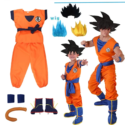 #ad Cosplay Anime Kids Son Goku Costume Anime Cosplay Hero Uniform Wig Carnival New $51.28