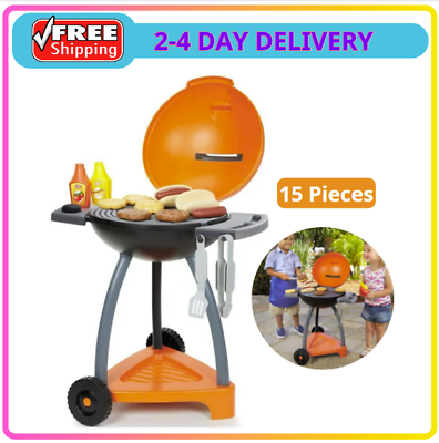 #ad Sizzle #x27;n Serve 15 Pcs Outdoor Plastic Pretend Play Barbecue Grill Toys Playset $28.99