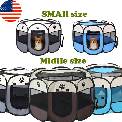 #ad US Foldable PetTent Cage Octagonal Fence Dog Cat Tent Playpen Puppy Kennel $18.32
