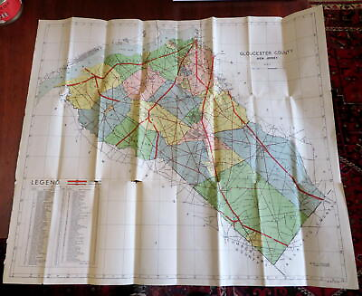 #ad Gloucester County New Jersey 1944 detailed folding large color county map $76.50