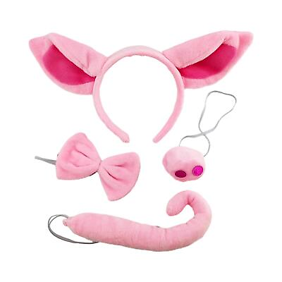 #ad 4x Pig Costume Ears Headband Nose Bow Tie Tail for Masquerades Dramatic Play $7.98