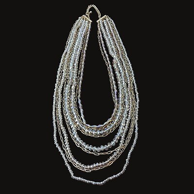 #ad MULTI STRAND CRYSTAL BEAD amp; GOLDTONE CHAIN LINK BIB STATEMENT NECKLACE 22quot; $22.00