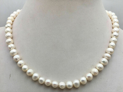 #ad Natural White 7 10mm Akoya Freshwater Pearl Necklace 14 50#x27;#x27; 925 Silver Clasp $12.58