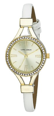 #ad Laura Ashley Ladies White Thin Strap Crystal Bezel Watch Comes in a Gift Box $349.99