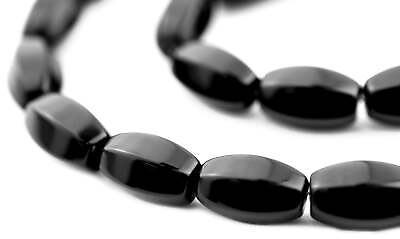 #ad Faceted Oval Onyx Beads 15x9mm Black Tube Gemstone 16 $10.00
