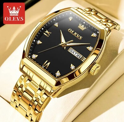 #ad OLEVS TOP Brand Quartz Watch for Men Luxury Diamond Stainless steel Black amp; Gold GBP 34.99