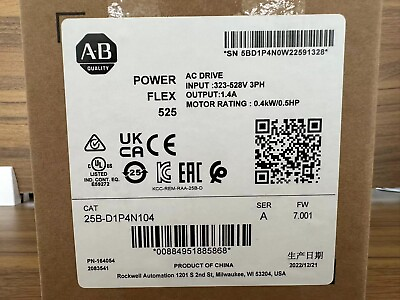 #ad IN US New Sealed Allen Bradley 25B D1P4N104 PowerFlex 525 0.4kW 0.5Hp AC Drive $335.00