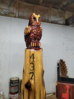 #ad Chainsaw Carving Owl On 3 Ft. Cedar Log $395.00