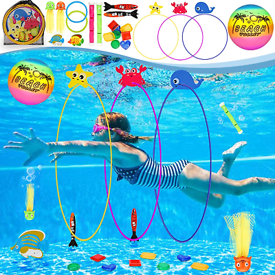 #ad Diving Toys27 Pcs Pool Toys with Diving Swim Thru Rings for Kids Age 3 12Dive $39.88