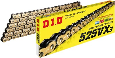 #ad DID 525 VX3 Series X Ring Chain 110 Links Gold with Rivet Master Link $150.41