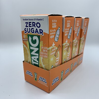 #ad TANG Zero Sugar SINGLES TO GO Drink Mix Orange Tang 4 Boxes 24 Packets New $19.95