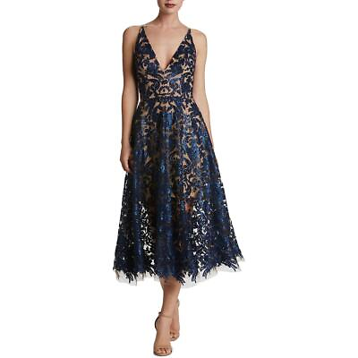 #ad Dress The Population Womens Blair Navy Lace Sequined Midi Dress L BHFO 3764 $165.40