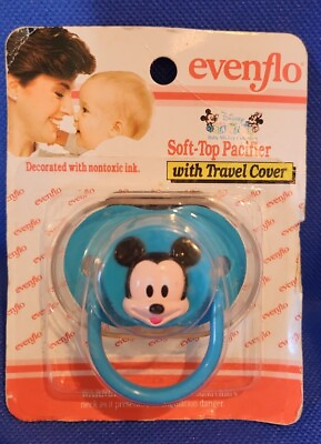 VTG. Evenflo Baby Mickey Collection soft top pacifier with travel cover. NOS $16.00