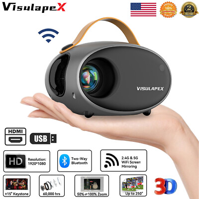 #ad 1080P Projector 25000LMS 4K 3D 5G WiFi Bluetooth Video Home Theater 250quot; Display $64.99