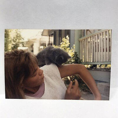 #ad Vintage Photo 1986 Girl Kitten Posed $4.99