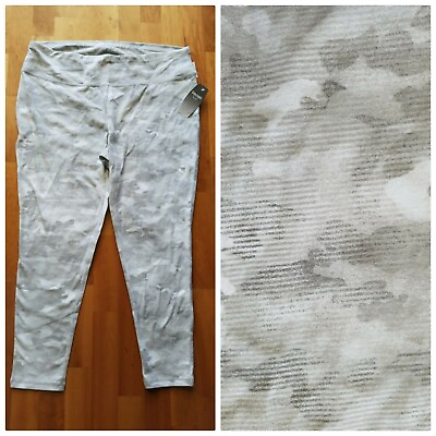New SPALDING Gray White Camouflage Women#x27;s Plus 1XLarge 26quot; Yoga Pants Leggings $29.95