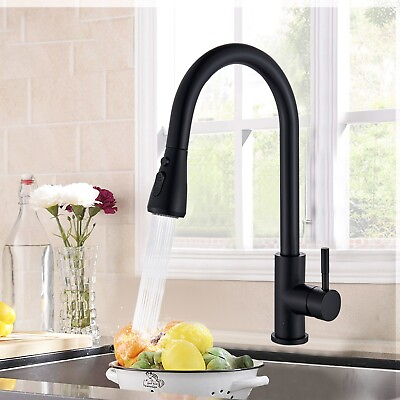 #ad Kitchen Sink Faucet Black Pull Down Out Sprayer Swivel Single Handle Mixer Taps $21.29