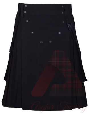 #ad Scottish Handmade Phantom Utility Kilt Black Tactical Custom Made Kilt for Men#x27;s $71.25