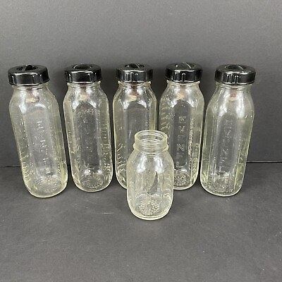 #ad Vintage Evenflo Baby Doll Bottles 8 ounce Milk With Lids and Nipples Lot of 6 $32.37