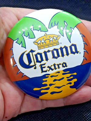 #ad Vintage Corona Extra Pinback Button Palm Trees Ocean Beer Badge Pin $10.65
