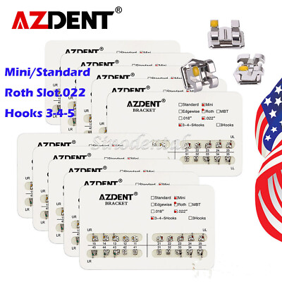 #ad AZDENT Orthodontic Dental Metal Brackets Braces Mini Roth 0.022 Hook3 Hook345 $80.99