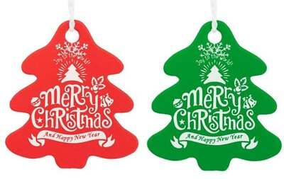 #ad 50 MERRY CHRISTMAS GIFT CARDS TAGS Swing Tags Ribbon String Red Green Trees AU $18.00