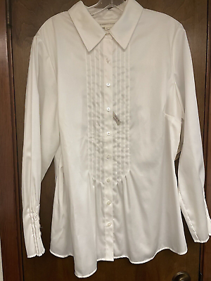 #ad LADIES WHITE PLEATED FRONT BLOUSE 2X Coldwater Creek NWT No iron shirt $35.00