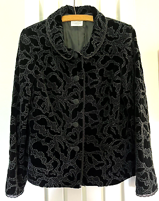#ad Caroline Charles ladies black jacket size UK14 pockets velvet embroidered lace GBP 140.00