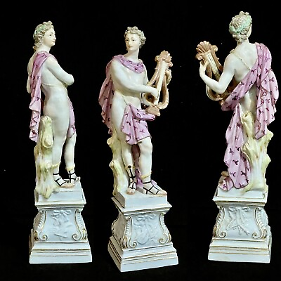 #ad Antique Meissen Semi Nude Porcelain Figurine “Apollo With A Lye” #C33 10.5” $2995.00