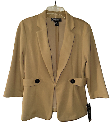 #ad NYCC Women#x27;s Blazer 3 4 Sleeve Jacket Career Work Coat Clip Cardigan Med Yellow $30.00