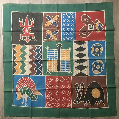 #ad Vintage Animal Pattern Paint On Woven Cotton Wall Tapestry Decor 40x39” $44.68