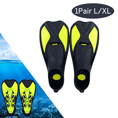 #ad Adult Swim Fins Short Blade Diving Flippers Snorkeling Foot Training Yellow L XL $19.55
