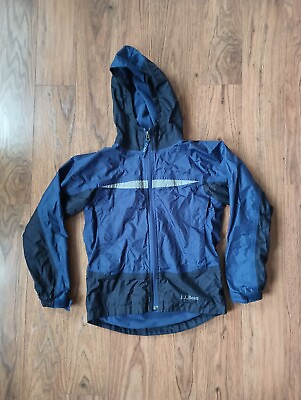#ad LL Bean Kids Rain Jacket Size S 8 Hood Blue Full Zip Mesh Youth Coat Back Pocket $12.00