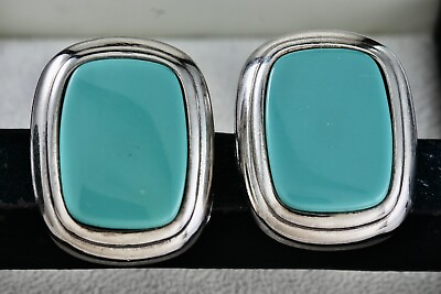 #ad FLP Vintage Large Teal Green Square Cushion Costume Clip On Earrings $140.00