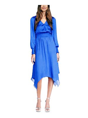 #ad MICHAEL MICHAEL KORS Womens Blue Handkerchief Hem Midi Dress Petites PM $40.99
