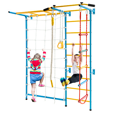 #ad 7 in 1 Kids Indoor Jungle Gym Steel Home Playground with Monkey Bars Yellow $249.99