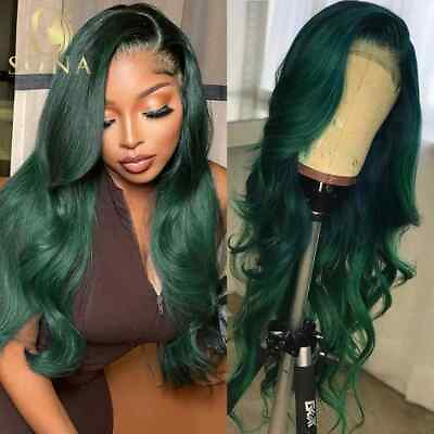 #ad Ombre Green Lace Front Human Hair Wig Pre Plucked Transparent Lace Wig For Women $229.36