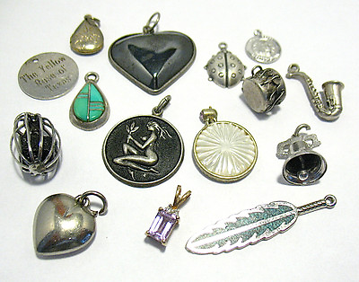 #ad SILVER CHARM LOT MIXED THEMES 15 CHARMS 9 9 1 vintage $172.80