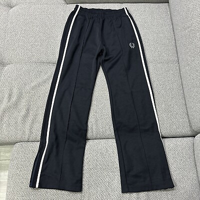 #ad FRED PERRY Mens Navy Striped Logo Performance Straight Pleated Track Pants XS $47.00