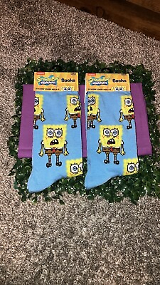 #ad Nickelodeon Sponge Bob Squarepants Men’s Crew Sock Size 6 12 Set Of 2 NEW $11.99