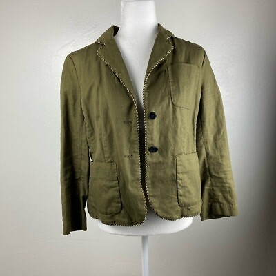 #ad Anthropologie Cartonnier Green Blazer Jacket womens size 6 Linen Office Career $33.00