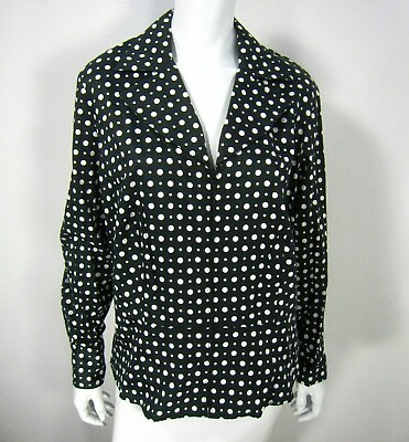 #ad Jones New York NWT Long Sleeve Polka Dots Blouse Top Black Plus Size 1X Full Zip $44.99